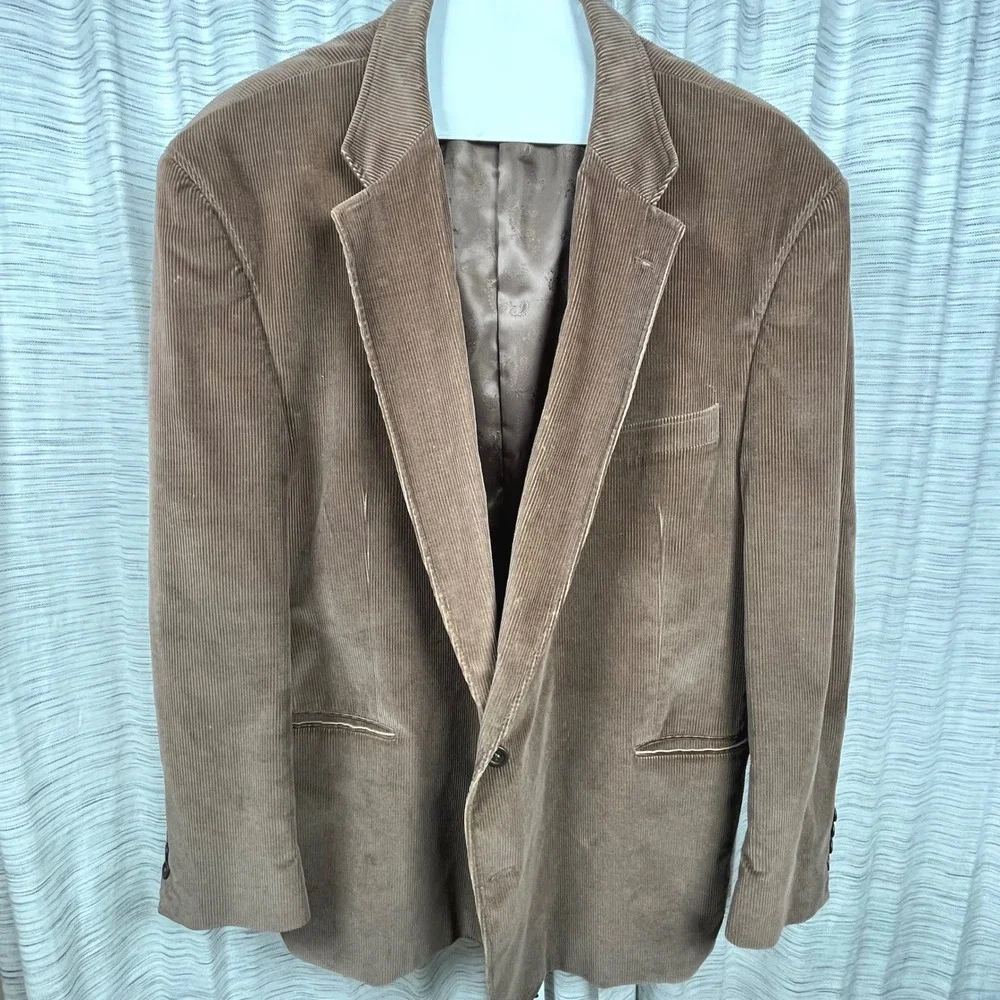 Stafford Blazer Brown Mens 54PT REG Corduroy Elbow Patches Good